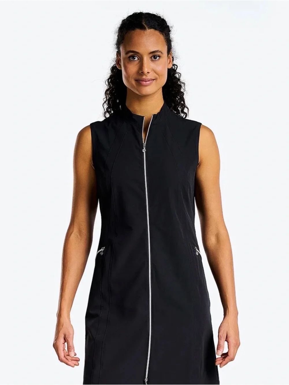 0198 RACHEL Rachel Roy Black Sleeveless Zip-Front Dress